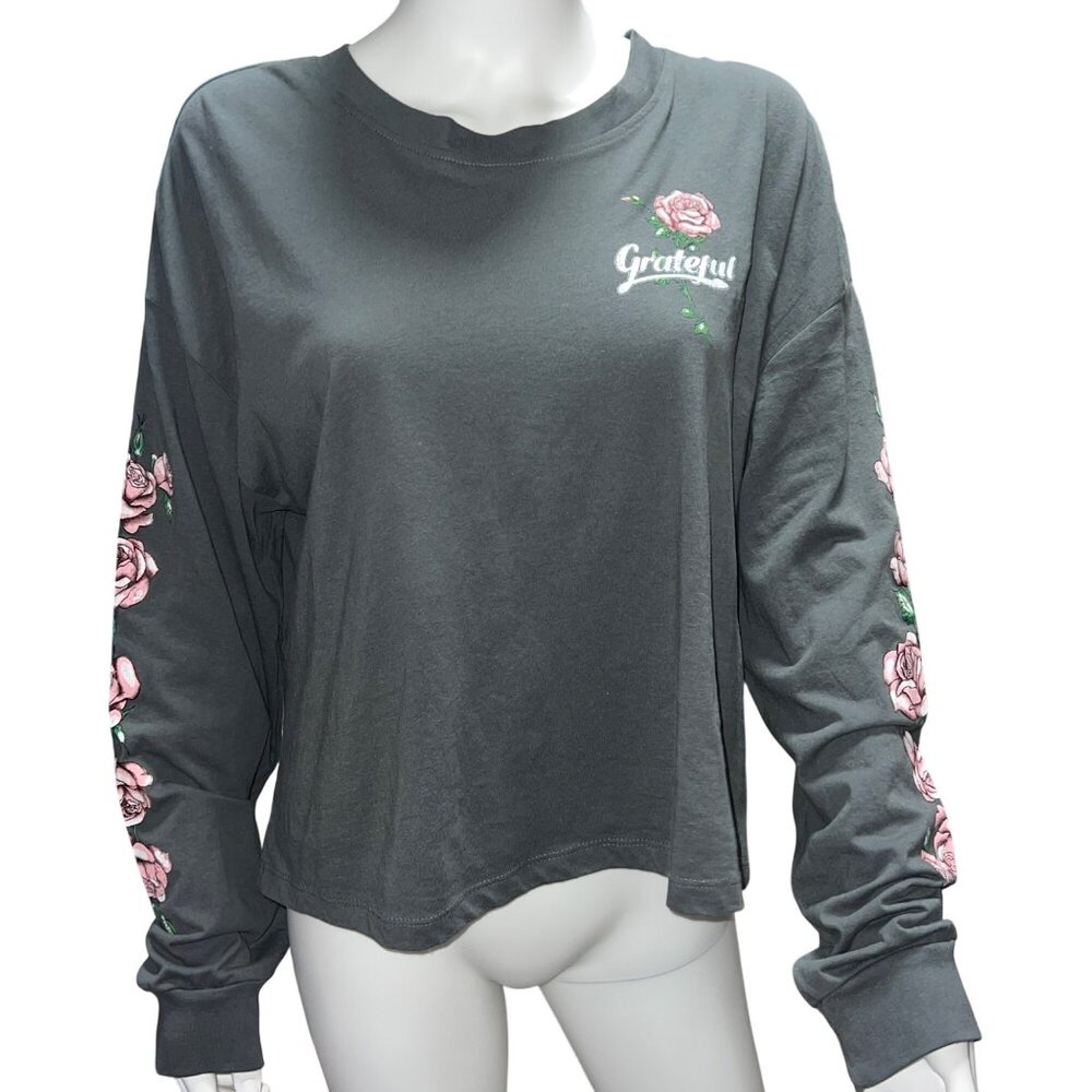 Rebellious One Grateful Rose Graphic Long Sleeve Pullover Sweatshirt Size XL